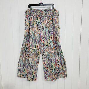 Plus Size Colorful Abstract Floral Wide Leg Pants Silky Palazzo Pants 5XL (3XL)